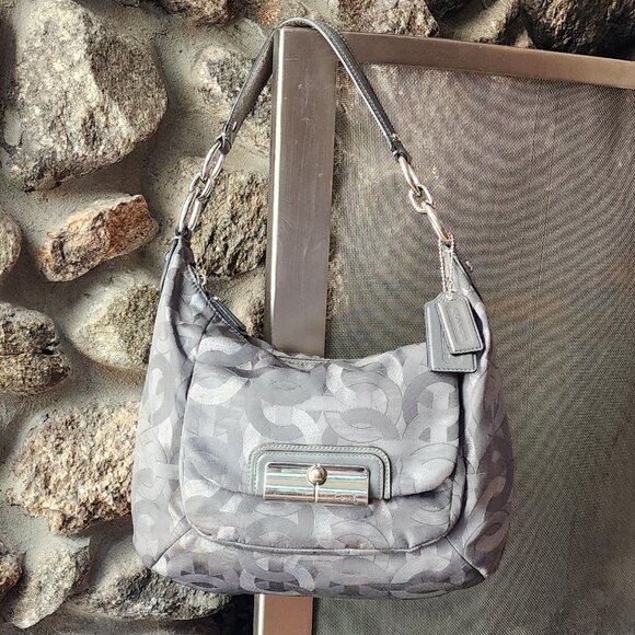 COACH E1182-18295 Signature Kristen Silver/Gray Embroidered Canvas Shoulder Bag - Picture 1 of 16